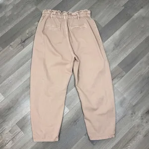 Zara High Rise Barrel‎ Leg Paper Bag Crop Jeans Baggy Beige Peach 12 thumbnail 6