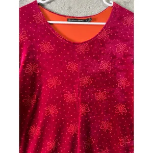 Gudrun Sjödén Velvet Dress‎ Red Butterfly Organic Cotton Blend Long Sleeve Large thumbnail 3