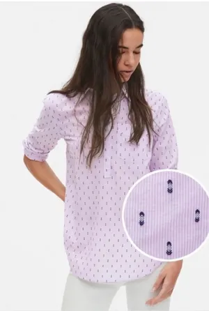 Gap Womens Lavender Stripe Clip Dot Easy Popover Boyfriend Shirt M 440512-00 thumbnail 1