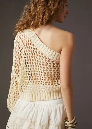 Anthropologie Maeve One-Shoulder Crochet Layer/ Sweater, One Size thumbnail 6