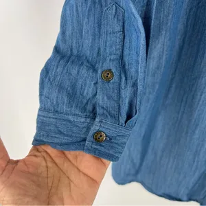 Umgee Blue Chambray Denim Button Front Shirt Dress‎ Long Roll Tab Sleeve Casual thumbnail 3