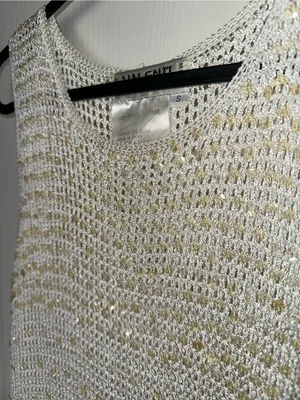 Valenti Vintage Crochet Knit Hand-Beaded Sequin White sleeveless Tank Top Size S thumbnail 4