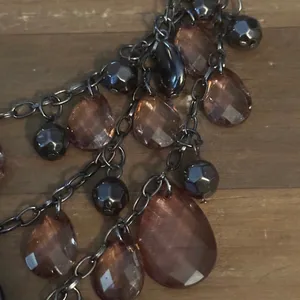 Gunmetal multi strand amber dangle bead statement necklace Brown thumbnail 4