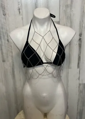 Spyder Black Triangle Bikini Top Silver Chain Body Jewelry Festival Rave Top Small thumbnail 1