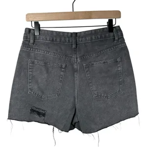 White Fox Denim Shorts Gray / Black Distressed Raw Hem High Rise Size M NWT thumbnail 3
