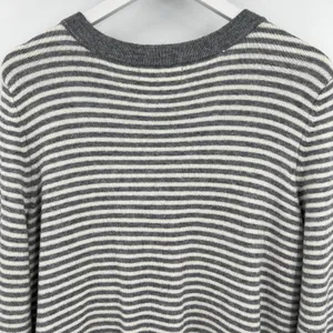 By Anthropologie Sweater Women's Large Serena Striped Button V-Neck‎ Gray Cream thumbnail 7