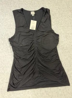 A New Day Womens Ruched‎ Mesh V-Neck Sleeveless Tank Top Black Size M NWT thumbnail 1