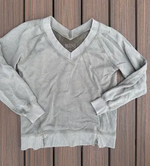 aerie oversized  Washed Light Gray V-Neck Sweater thumbnail 1