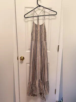 Angie‎ Striped Smocked Maxi Dress Small Boho Coastal S thumbnail 3