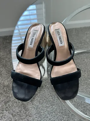 Steve Madden Black Suede Sandals Chunky Heel thumbnail 5