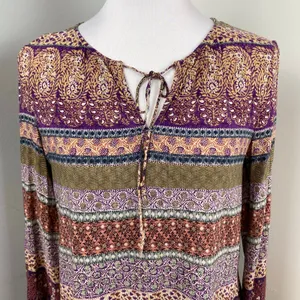 Crosby Mixed Print Long Sleeve Rayon Peasant Blouse Medium Purple thumbnail 2