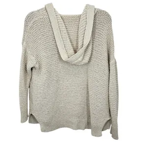 Aerie Cream Crochet Hooded Cardigan Sweater XS/S Open Front Loose Knit Beach‎ thumbnail 2
