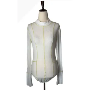 Free People Out of This World Bodysuit Women Small Ivory Yellow Ribbed Knit Boho thumbnail 2