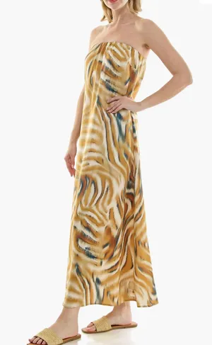 Strapless Print Satin Maxi Dress thumbnail 1