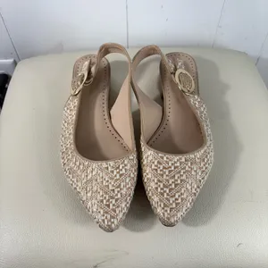 Adrienne Vittadini Rattan Woven Slingback Mule Flats Gold Buckle 8M 8 Career thumbnail 3