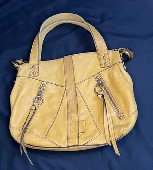Fossil Mustard Yellow Double Strap Distressed Leather Satchel Purse thumbnail 1