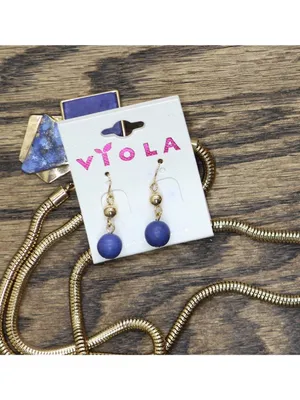 NWT Viola Lariat Pull Adjustable Necklace Dangly Earring Set Gold / Blue thumbnail 3