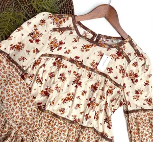 NWT American Eagle Womens Shirt Floral Boho Peasant Long Sleeve Patch Small thumbnail 1