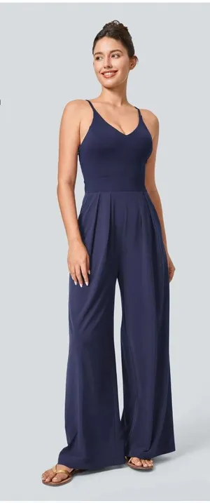 Halara Breezeful Jumpsuit Womens Medium Blue V Neck Strappy One Piece Stretch thumbnail 1