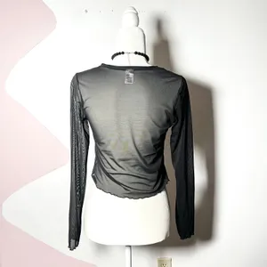Black Sheer Long Sleeve Top Large Mesh Gothic Whimsigoth Grunge Emo thumbnail 2