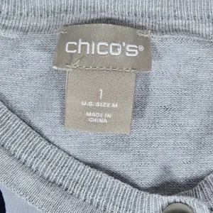 Chico's Grey Blue Leopard‎ Print Mixed Media Button Front Cardigan Sweater M thumbnail 3