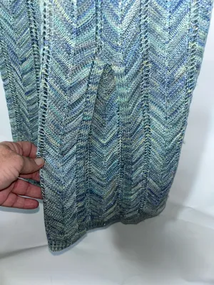 Madden NYC Size Small Blue Green Metallic Chevron Knit Maxi Dress thumbnail 7