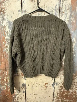 Cozy Poof Apparel chunky knit sweater, size Large, olive army green thumbnail 2