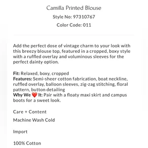 Free People Camilla Printed Blouse NWT Ivory strawberry boho Large thumbnail 4