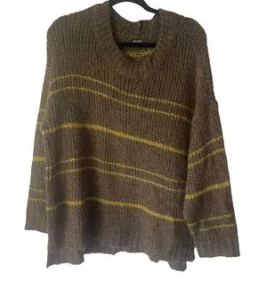 Aerie Womens Size Large Wool Mohair Blend Chunky Soft Knit Brown Striped Sweater thumbnail 1