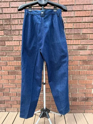 VTG Wrangler Riata Dark Denim Pleated Chino Pants Relaxed Casual Jeans Sz 10X32 thumbnail 6