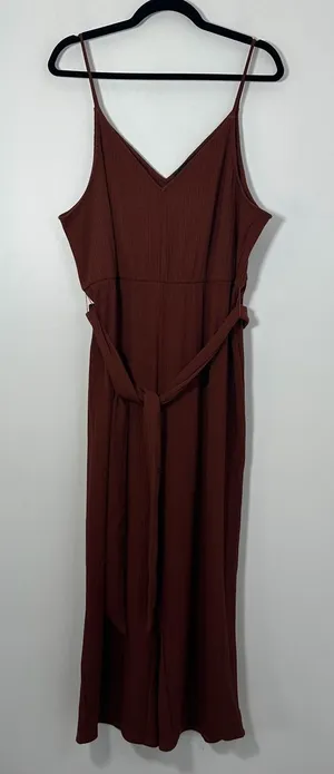 Eloquii Size 14/16 Rust Ribbed Wide Leg Belted Jumpsuit thumbnail 1