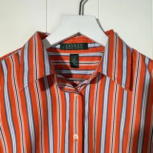 Lauren Ralph Lauren Womens Cotton Button-Up Shirt · Classic Fit · Orange thumbnail 4