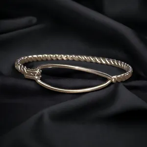 Stainless steel hook and eye rope bangle bracelet Silver thumbnail 1