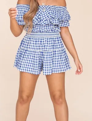 ✨ Catch Up Off Shoulder Gingham Set✨ Blue Size L thumbnail 1