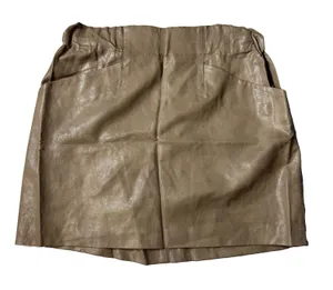 Zara Womens Brown Faux Leather Elastic Waist With Pockets Mini Skirt Size M Tan thumbnail 1