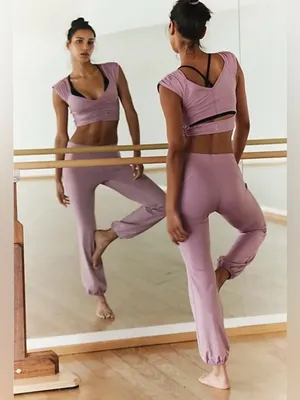 Free People Movement Let's Bounce Bubble Pants Vanilla Fig Mauve Large NWT thumbnail 2