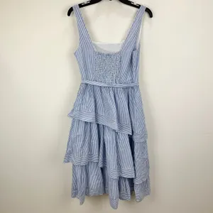 J.Crew Striped Sleeveless Belted Tiered Dress White Banker Blue Retro US 6 NWT thumbnail 13