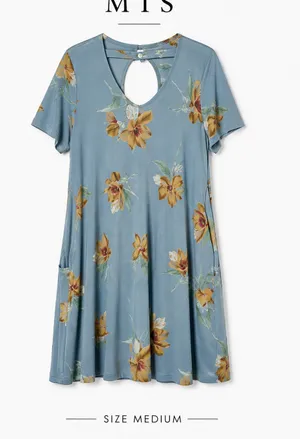 MTS Blue Floral Mini Dress Short Sleeve Pocket Swing Casual Dress Medium thumbnail 1