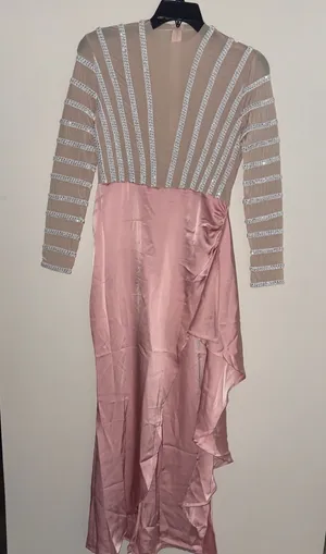 Pink Mesh Bodice Satin Skirt Evening Dress thumbnail 1