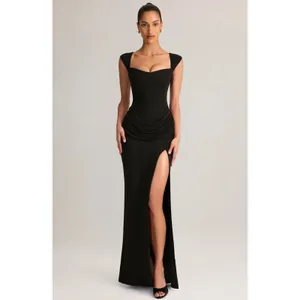 Oh Polly Elva Modal Sweetheart Neck Cowl Waist Maxi Dress in Black Size XL New thumbnail 3