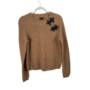 J. Crew Wool Alpaca Blend Sweater Brown Beaded Flower Embellished Womens Medium thumbnail 2