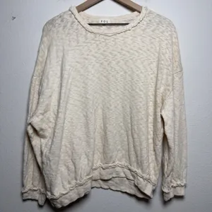 POL Women Oversized Sweater Small Cream Raw Edge‎ Distressed Textured Knit thumbnail 1