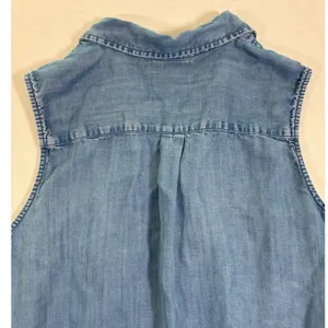 Chicos Blue Sleeveless Ruffle Denim Shirt Button Front Size 3 L XL thumbnail 4