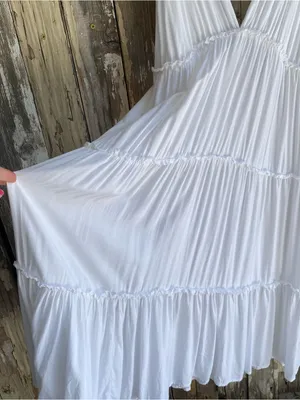 Raviya white deep V tiered maxi dress swim cover up beachwear vacation M thumbnail 3