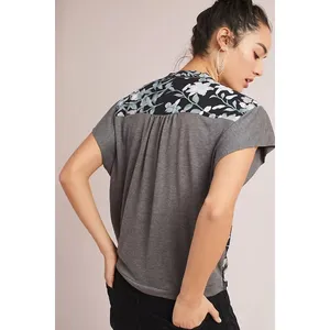 TINY by Anthropologie Floral Knit Mixed Media Blouse Top Boho Size Small thumbnail 2