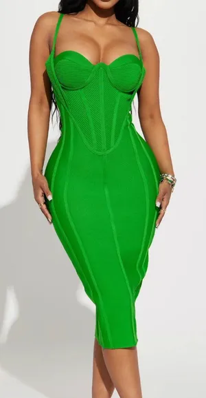 Athina Bodycon Corset Midi Dress Birthday Cocktail Party Wedding Guest Going Out thumbnail 1