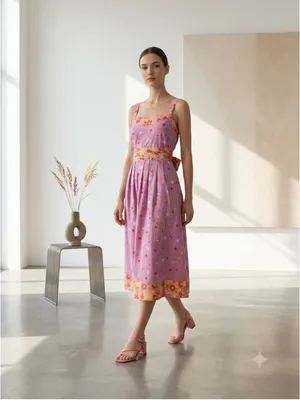 Vintage 2000s Y2K Pink Polka Dot Floral Sundress Midi Cottagecore Mod Retro M thumbnail 2