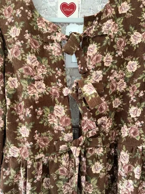 Bohme LovLov Beatrice Corduroy Brown Floral Mini Dress size large thumbnail 5