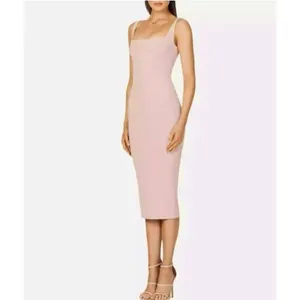 Nookie NWT Women XS Nude Blush Pink Square Neck Midi Dress Minimalist Luxury thumbnail 2