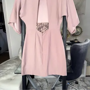 ASOS Blush Pink Lace Panel Mini Dress Open Back Soft Kimono Sleeves Womens 0 New thumbnail 11